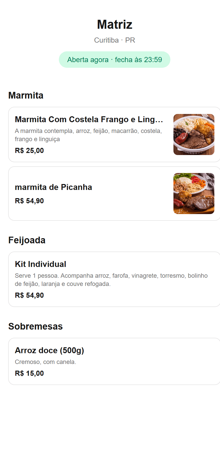Cardápio digital do ianodelivery no celular
